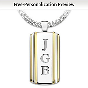 "Always, My Grandson" Initials-Engraved Dog Tag Pendant