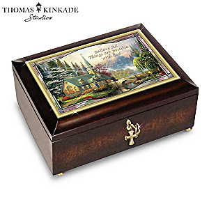 Thomas Kinkade Illuminated Music Box With Chapel Art