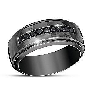"Need For Speed" Black Sapphire Men's Stainless Steel Ring