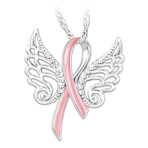 "Hope Soars" Breast Cancer Pink Ribbon Pendant Necklace