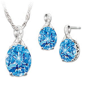 "Summer Breeze" Topaz And Diamond Necklace And Earrings Set