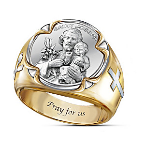 "Prayer To St. Joseph" Men's Ring With Bilingual Prayer Card