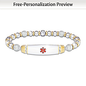 Medical Alert Beaded Bracelet With Personalized Engraving