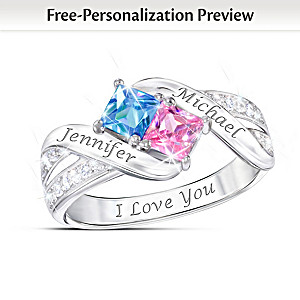 Together Cheek To Cheek Birthstone Ring With Engraved Names