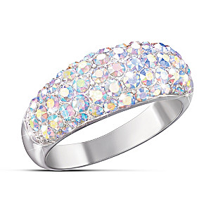 Aurora Borealis Solid Sterling Silver Swarovski Crystal Ring