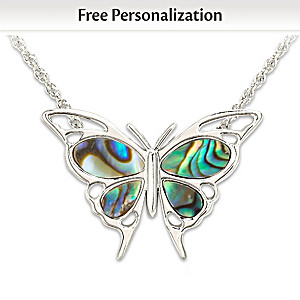 Personalized Abalone Butterfly Necklace For Granddaughters
