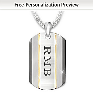 "The Strength Of My Grandson" Dog Tag Necklace With Initials