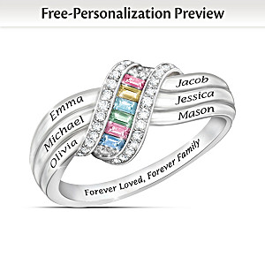 "Forever Family" Engraved Personalized Birthstone Ring