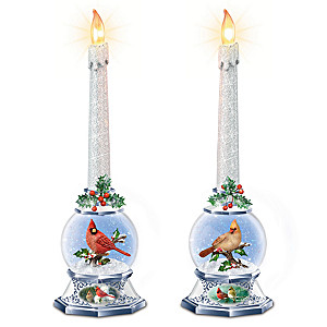 James Hautman Sculpted Songbird Lighted Snowglobe Candle Set