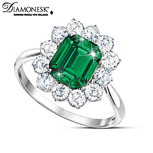 "Royal Cambridge" Diamonesk Simulated Emerald Ring