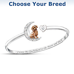 Dog And Moon Swarovski Crystal Bracelet: Choose Your Breed