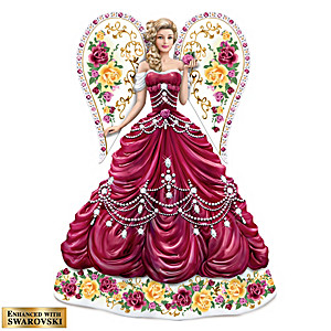Sparkling Country Rose Angel Figurine With Swarovski Crystal