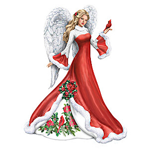 "Wintery Interlude" Angel Figurine With Sculpted Cardinal