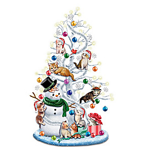 "Purr-fectly Mischievous" Tabletop Christmas Tree Lights Up