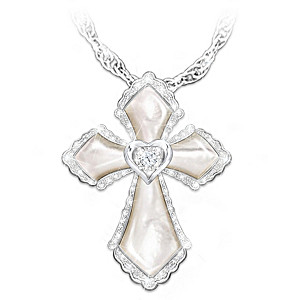 Granddaughter Mother Of Pearl And Diamond Cross Necklace