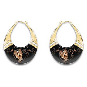 Yorkie Gold-Toned Hoop Earrings With Crystals