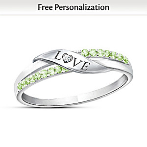 "Love" Diamond Ring With Your Crystal Birthstones