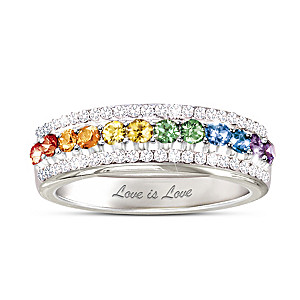 LGBTQ+ Pride Sterling Silver Ring With Swarovski Crystals