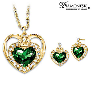 Diamonesk Claddagh Pendant Necklace And Earrings Set