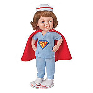 "I'm A Nurse! What's Your Superpower?" Child Doll With Stand