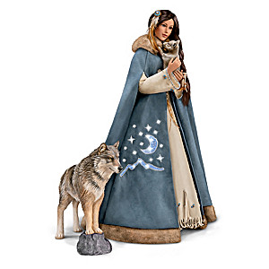 Maiden Portrait Doll With 2 Wolf Figures And Cape Lights Up