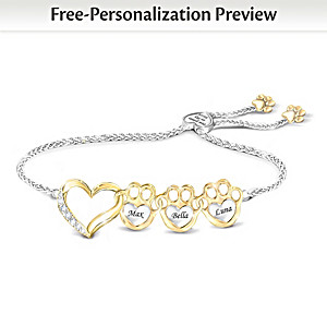 Paw Prints Bolo Bracelet Personalized With Your Pets' Names