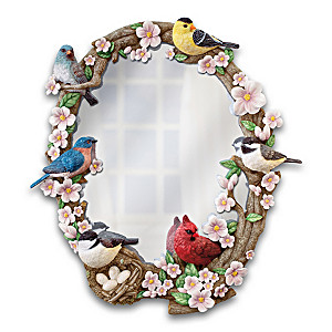 "Garden Reflections" Wall Mirror With Sculpted Songbirds