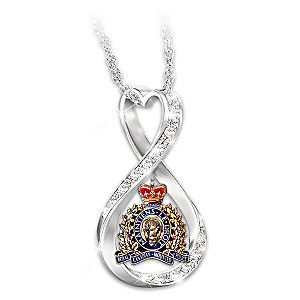 RCMP Crystal Infinity Pendant Necklace With Enamelled Crest