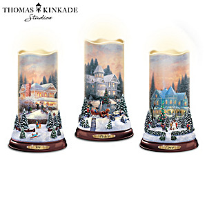 Thomas Kinkade Flameless Candles With Snowflake Projectors