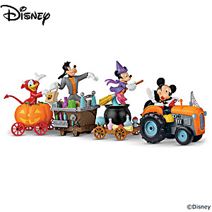 Disney Halloween Wagon Sculptures With Characters In Costume