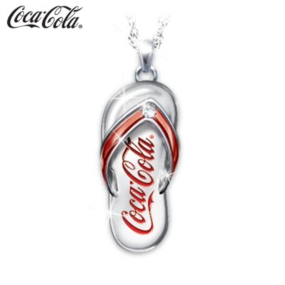 Coca-Cola Diamond Flip Flop Engraved Pendant Necklace