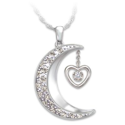 Womens Necklace I Love You To The Moon And Back Daughter Diamond Pendant Necklace