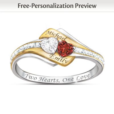 Womens Ring Two Hearts Become One Personalized Gemstone Diamond Ring