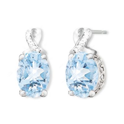 Elegance Oval-Shaped Sterling Silver Earrings Adorned With 2 Aquamarine ...