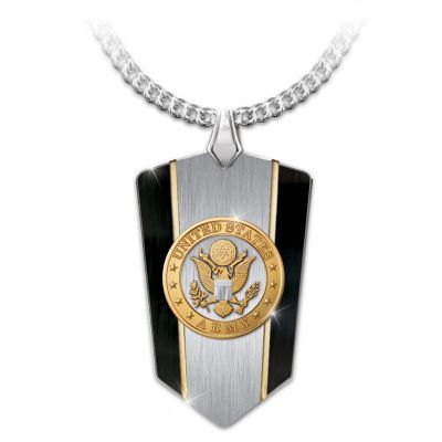 U.S. Army Shield Pendant Stainless 24K Gold-Plated Necklace