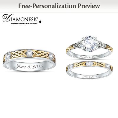 Irish Trinity Knot His Hers Personalized Wedding Ring Set