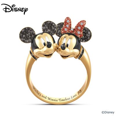Mickey Mouse Minnie Mouse 1 4 Ct Tw Diamond Interlocking Ring In Sterling Silver And 10k Rose Gold