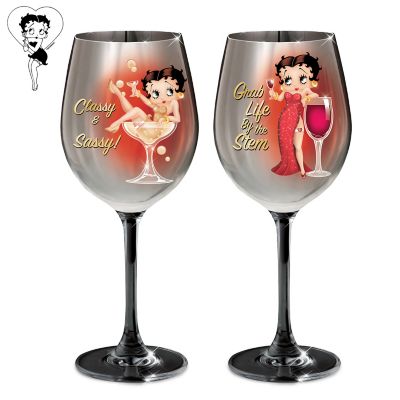 Betty Boop Hand Painted Kicking Leg Officially Licensed 340ml Wine Glass by Memories-Like-These UK