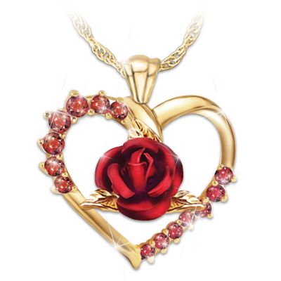 GUIJI Heart-shaped Pendant Necklace Ruby Red Corundum Pendant with Gift Box