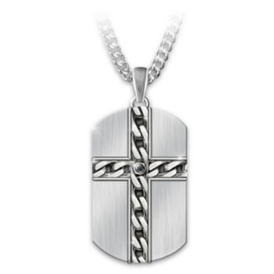Strong & Courageous Men's Religious Dog Tag Pendant Necklace
