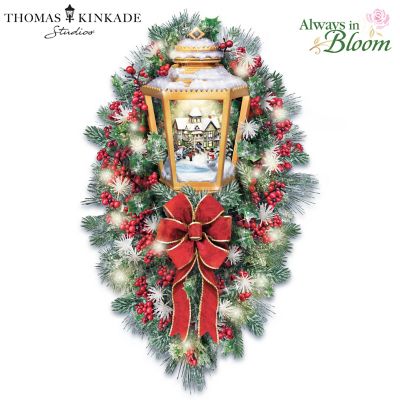 Thomas Kinkade Always In Bloom Illuminated Lantern Wreath