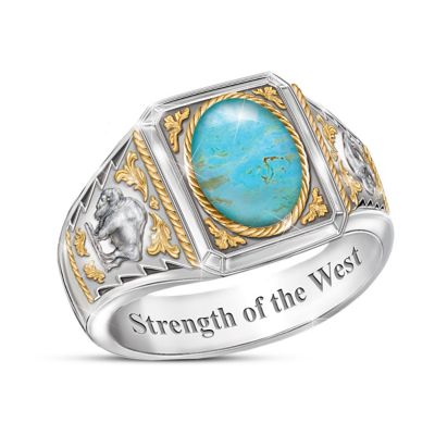 Strength Of The West Mens Genuine Turquoise Cabochon Ring With Sculpted ...