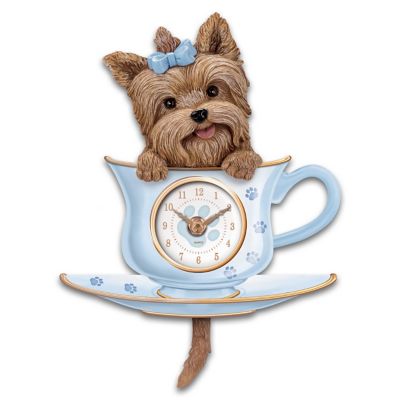 Best of Breed Yorkshire Terrier Wagging Tail Mantle Desk Shelf Clock 