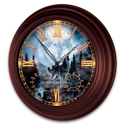 Al Agnew Majestic Presence Wolf Themed, Lighted Atomic Wall Clock