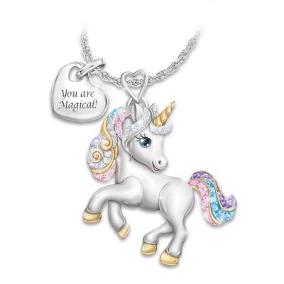 Necklace INTVN Colorful Unicorn Earring Pendant Necklacesr for Women Girls Unicorn Charm Pendant Ladies Fashion Necklace 48cm Chain Christmas Thanksgiving Halloween Gift