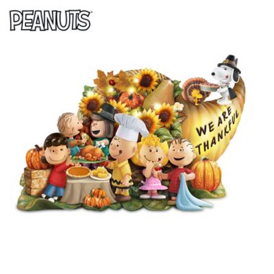 Give Thanks Illuminated Hand-Painted Thanksgiving Cornucopia Sculpture  Inspired By The Holiday Traditions Of The Beloved Peanuts Gang