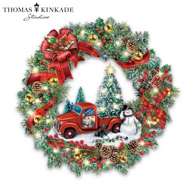 Thomas Kinkade Delivering Christmas Magic Illuminated Wreath