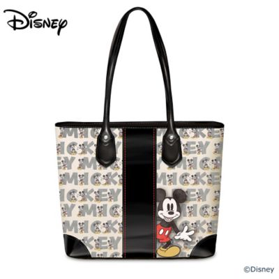 Disneys Mickey Mouse Iconic Black Faux Leather Tote Bag Featuring An 