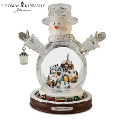 Thomas Kinkade Crystal Snowman Figurine Featuring Light-Up Village And ...