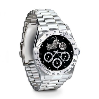 Ride Hard, Live Free Stainless Steel Motorcycle Chronograph Watch: Jewelry Gift For Biker